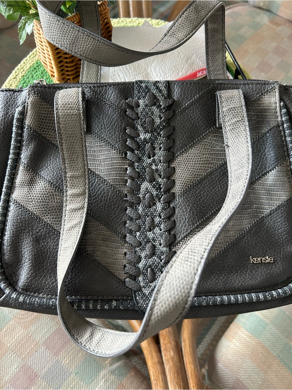 Kensie Two-Tone Black & Gray Textured Shoulder Bag